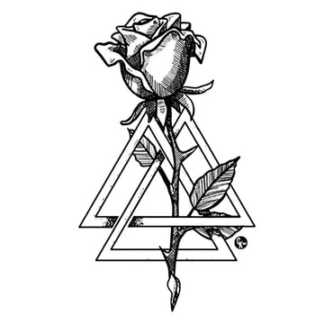 Rose and triangle geometric semi permanent tattoo design.