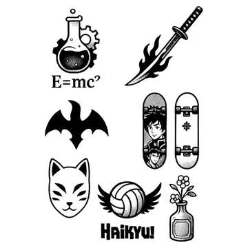 Anime / Science Icons Sheet (Dr. Stone, Demon Slayer, Haikyuu, Sk8, Kamisama Kiss vibes)