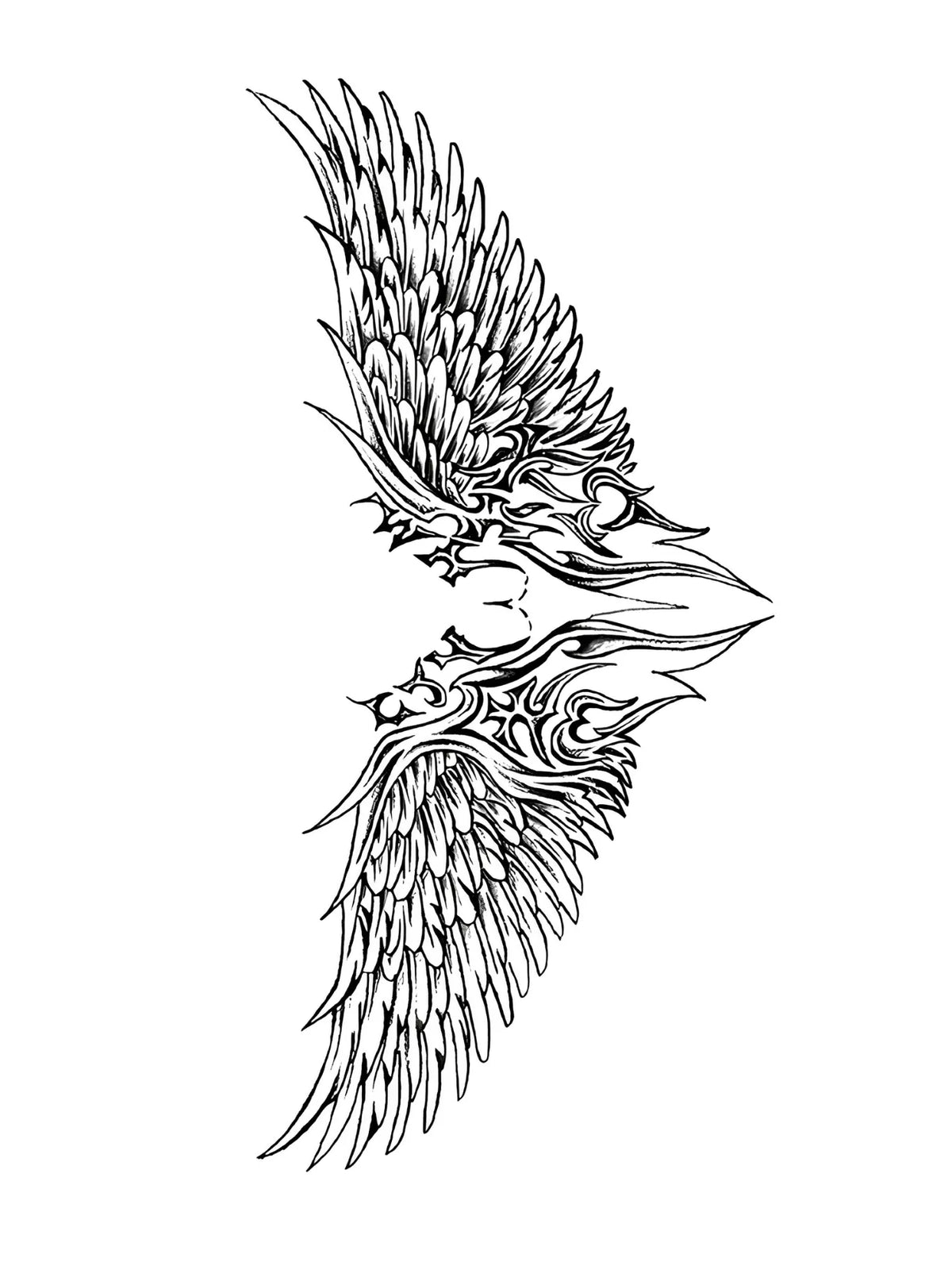 Black and white line art illustration of a stylized bird head with spread wings, shown on a plain white background.