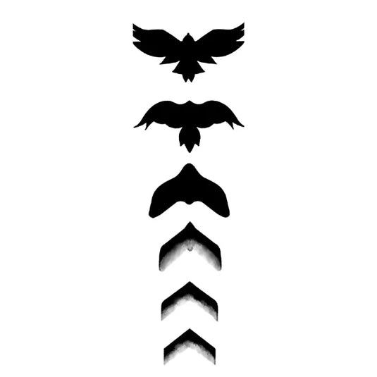 Temporary tattoos of wing silhouettes in different minimalist styles.