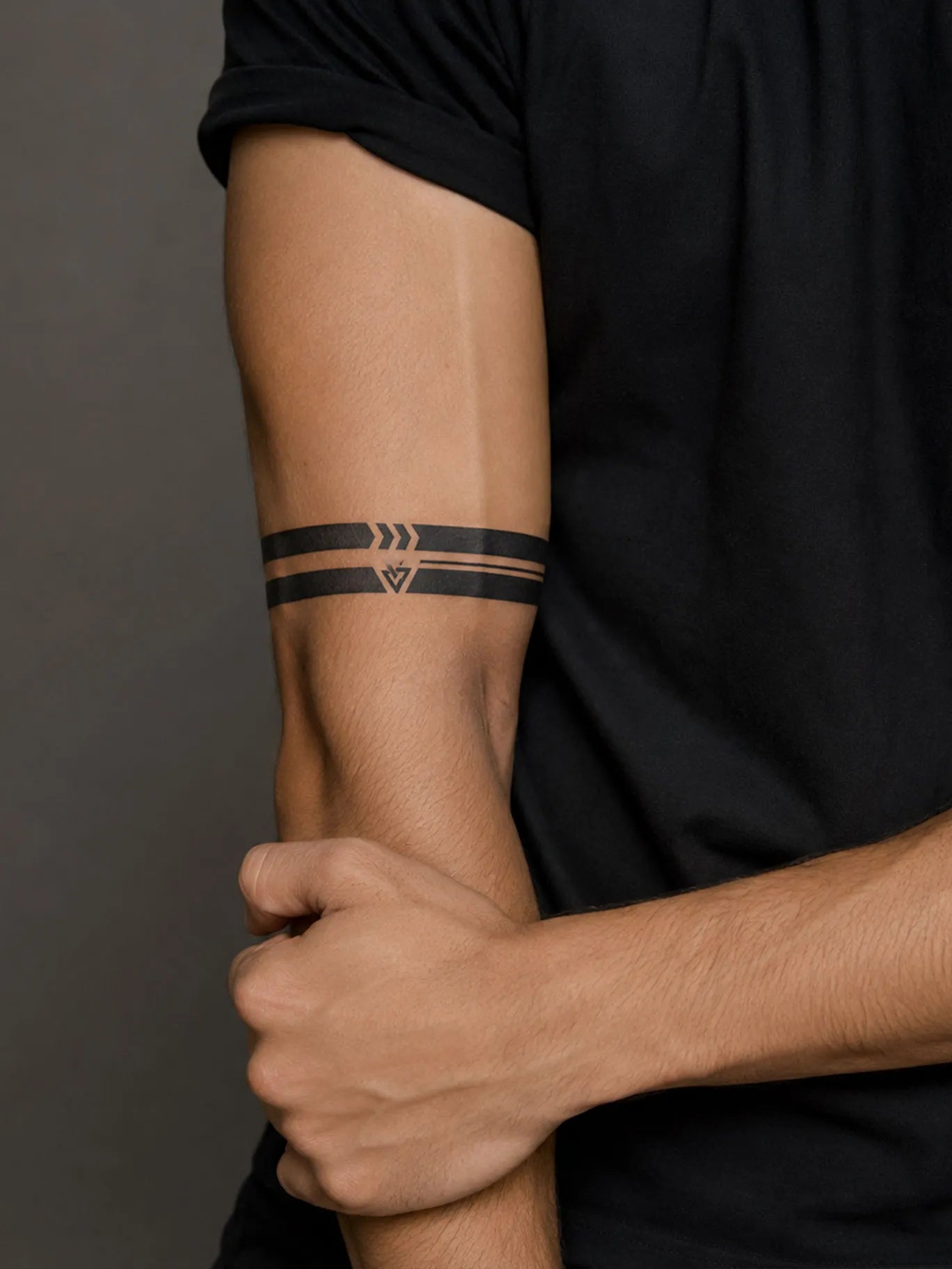 Bold Geometric Arrow Armband Tattoo
