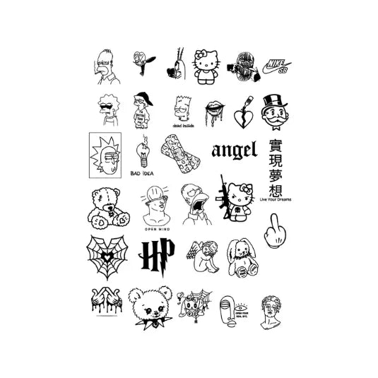Pop Culture Chaos Semi Permanent Tattoo Sheet