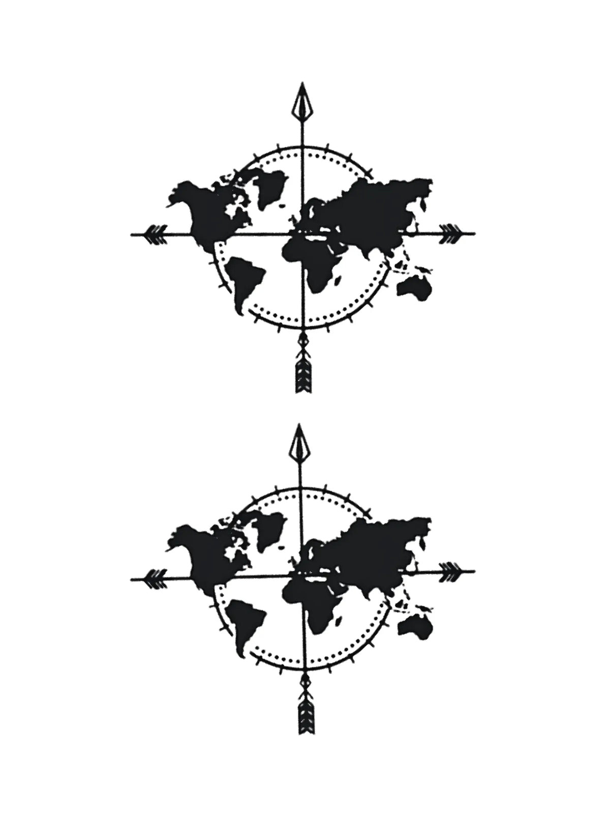 World Map Compass Tattoo (Set of 2)