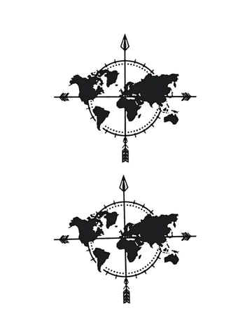 World Map Compass Tattoo (Set of 2)