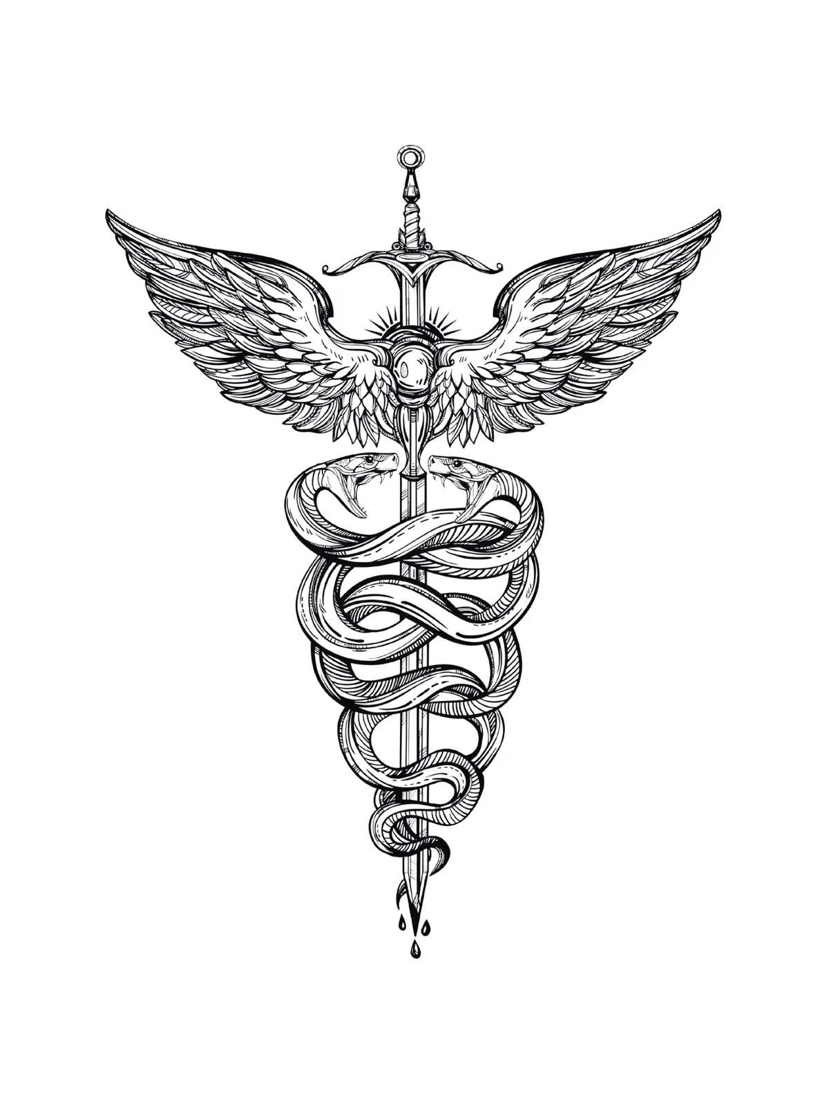 Winged Sword & Serpents Tattoo