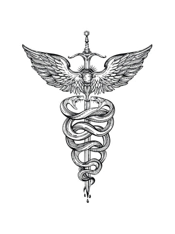 Winged Sword & Serpents Tattoo