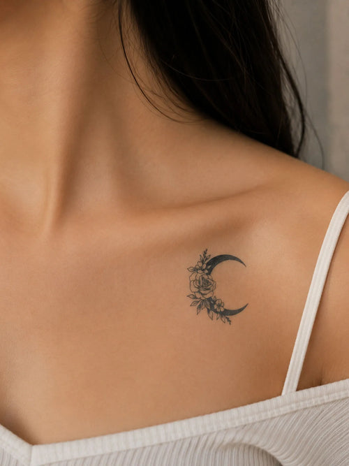 Moon with Peonies Tattoo