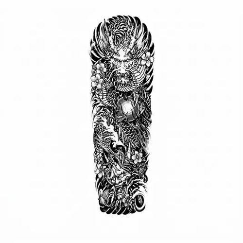 Dragon Sakura Sleeve Tattoo