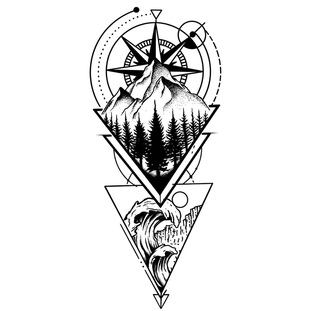 Nature's Compass Semi-Permanent Tattoo – Geometric Scene | Stay Tatt