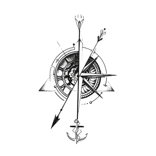 Crossed Arrow Compass Tattoo