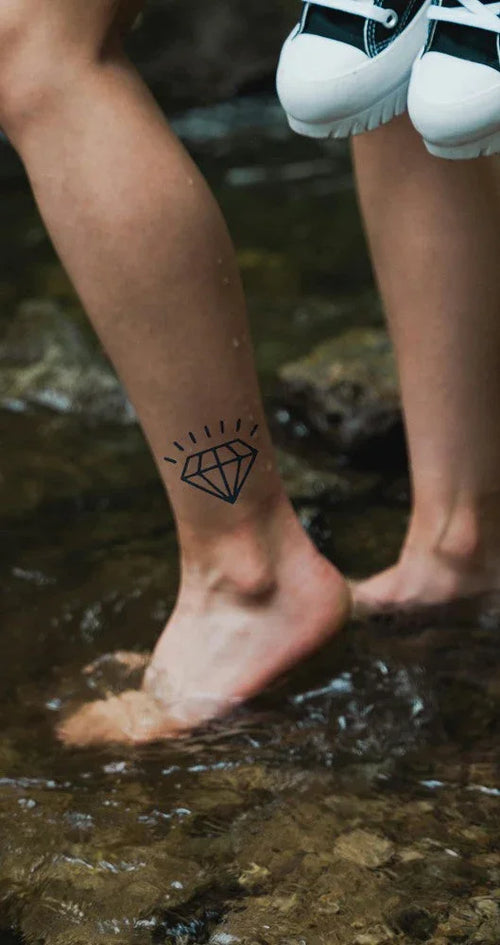 Diamond temporary tattoo on ankle, waterproof design for outdoor fun, stylish & skin-safe